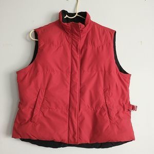 Lauren Ralph Lauren Women Vest L Petite Red Down Puffer Full Zip Snap Reversible